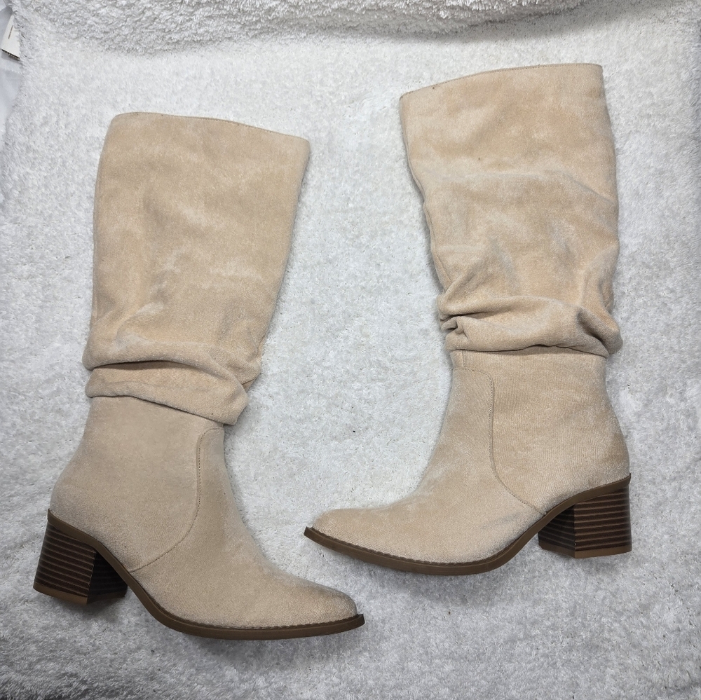 Athlefit Women's Chunky Heel Boots Faux Suede Pointed Toe Side Zipper S 5.5 Or 6 - Picture 9 of 9